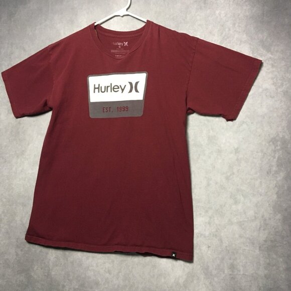 Hurley T Shirt Adult size Large Maroon Short Sleeve Mens Graphic Text Cotton Tee - Picture 5 of 13